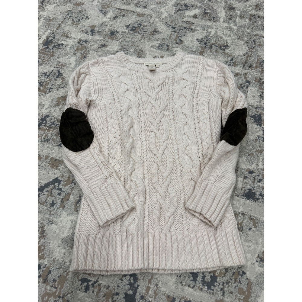 The Territory Ahead Cream Lambswool Cashmere Cable Knit Elbow Patch Sweater S
